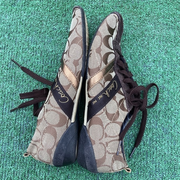 AUTHENTIC COACH JAYME SNEAKERS BROWN & GOLD SIGNATURE SHOE SUEDE & CANVAS 6.5 - Picture 8 of 13